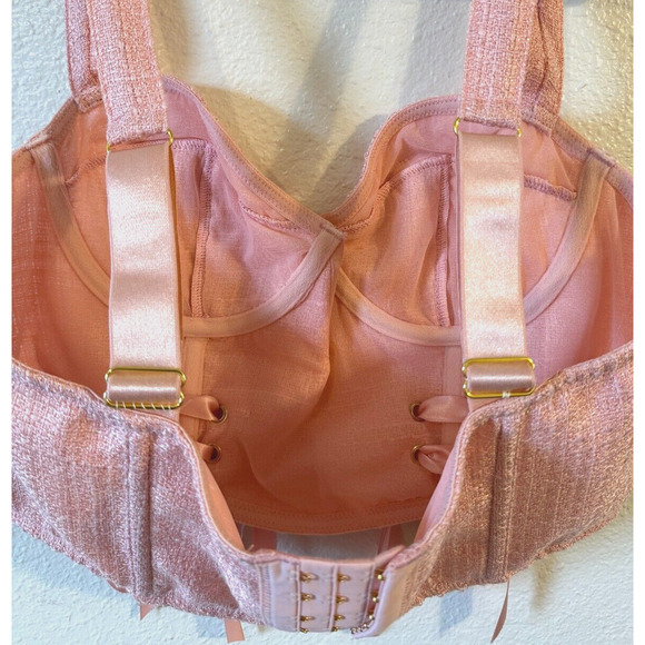 Anthropologie Tweed Corset Top Womens M Pink Bow Romantic Coquette Valentines - Picture 6 of 8